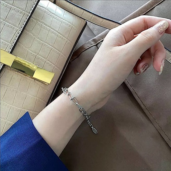 Unisex Sterling Silver U Shaped Chain Link Bracelet - Picture 10 of 11